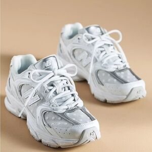 New Balance Women's Gray and White Polka Dot Sneakers